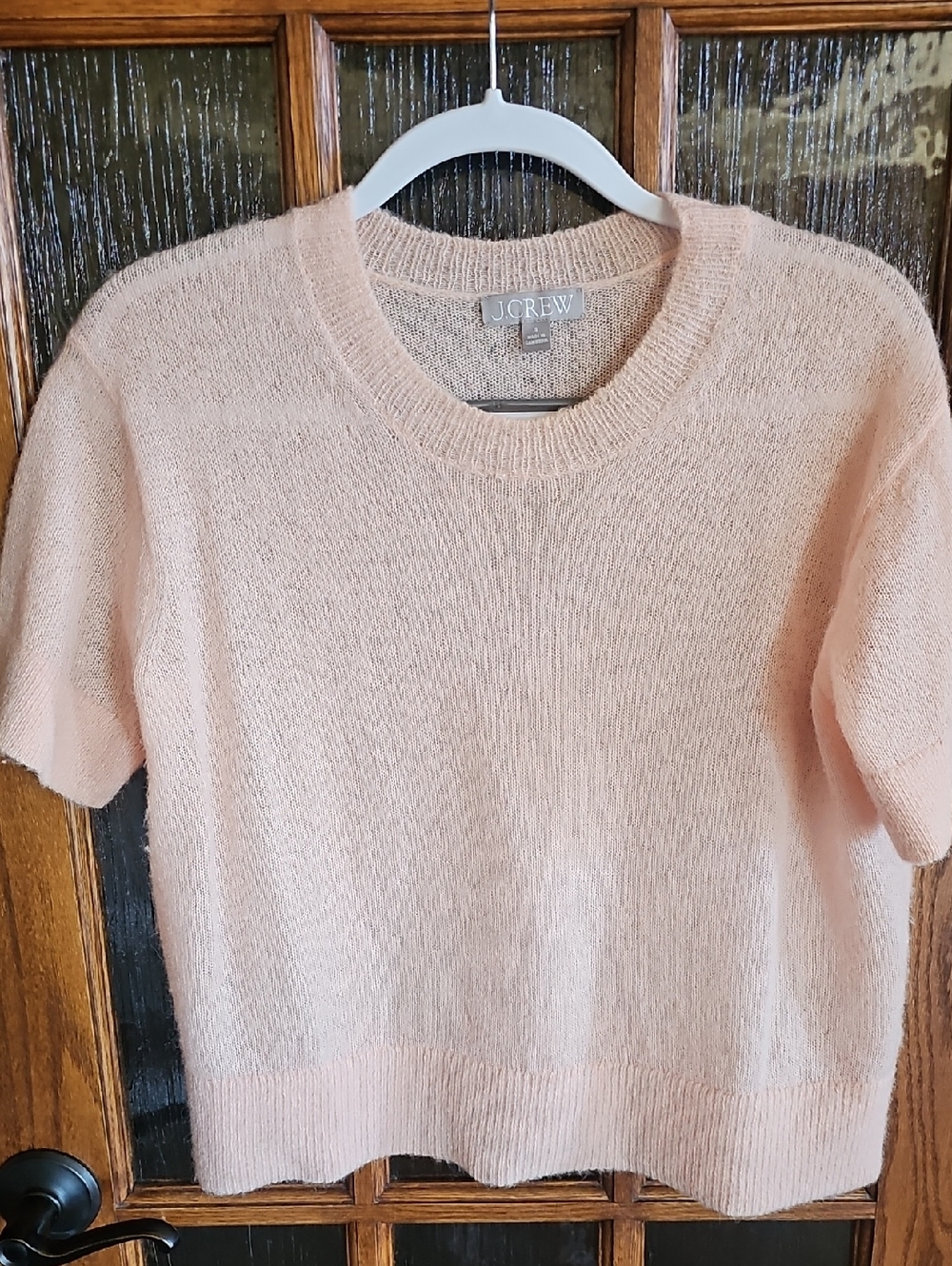 J. Crew Pale Pink Short-Sleeve Loose-Fit Crewneck Sweater, S